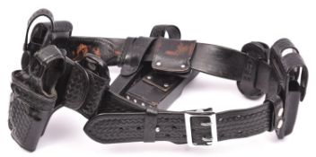 A heavy duty California State Police black leather basket weave gun belt, with holster for Smith &