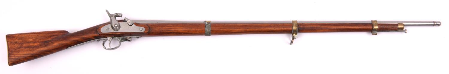 A miniature model of a Continental-style 3 band military percussion musket, 10" overall, with