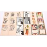 31x postcards by Raphael Kirchner etc. with Parisian and Art Nouveau themes. Including; a complete