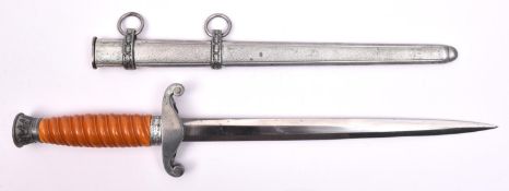 A Third Reich Army officer's dagger, with unmarked blade, grey metal crosspiece and pommel, and