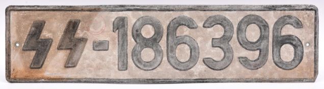 A Third Reich SS vehicle number plate, SS 186396. GC £30-40