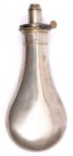 A good plain German silver powder flask, 7¾" overall, with patent top engraved on one side with