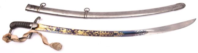 A fine 1796 pattern Light Cavalry officer?s sword, stirrup hilt and with white leather sword knot,