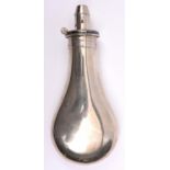 A good plain German silver powder flask, 7¾" overall, with patent top stamped "Sykes Patent" and