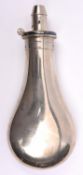 A good plain German silver powder flask, 7¾" overall, with patent top stamped "Sykes Patent" and