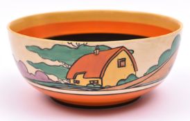 A Clarice Cliff Bizarre large hand painted bowl. Stamped for Newport Pottery, England. Diameter