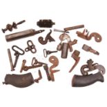 A small quantity of antique gun parts etc, including 3½" octagonal barrel for a flintlock pistol,