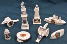 8 pieces of crested china, comprising: Field gun, Brighton (2); Edith Cavell, London; SD cap