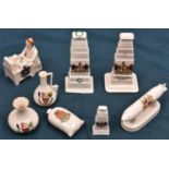 8 pieces of crested china, comprising: Airship, Birmingham; Wireless Operator, Rochdale; 3 different