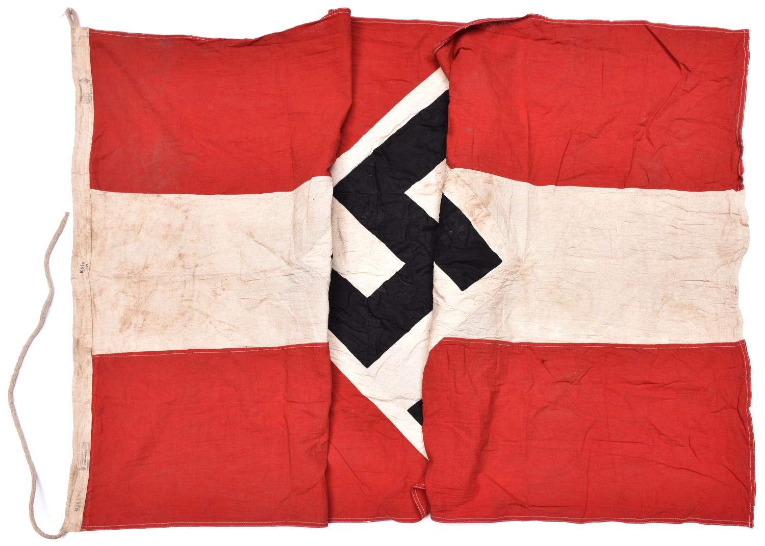 A Third Reich Hitler Youth flag, 85mm x 150mm, swastika on an applied diamond shaped panel,