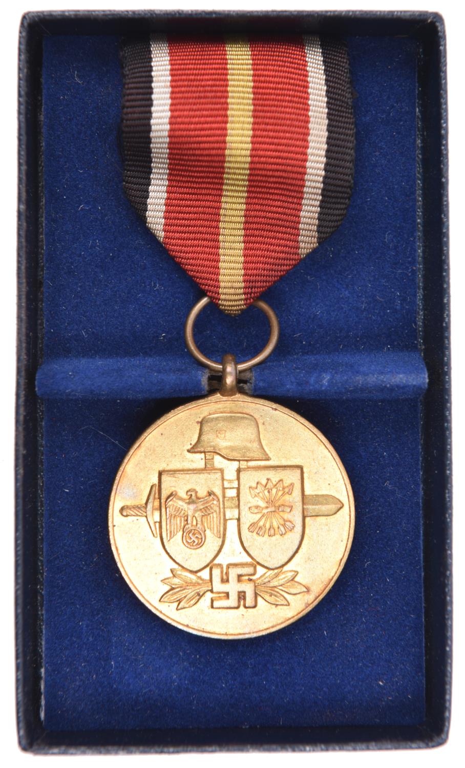A Third Reich Russian Front medal of the Spanish Volunteers, in its case of issue, with ribbon.