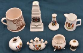 8 pieces of crested china, comprising: Cenotaph, London; Triple Entente Jug, Royal Doulton Mug and 6