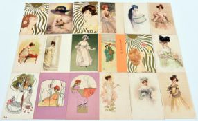 34x postcards of Female portraits, mostly of French and German origin in an Art Nouveau and Art Deco