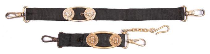 A Third Reich Naval officer's set of dagger hanging straps, black velvet with gilt alloy mounts.