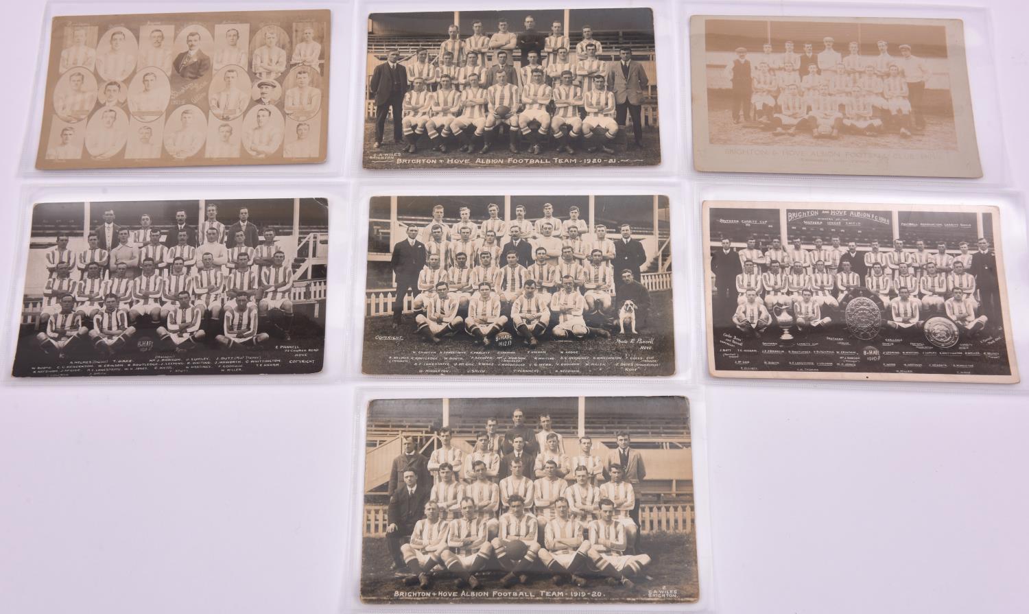 7x Postcards of Brighton & Hove Albion Football Club players. English Cup Team 1905-06, 1907-08,