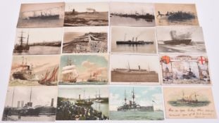 24x postcards with shipping and harbour themes, etc. Including; TS Onward leaving Folkestone. Signal