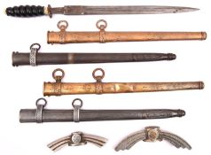 Third Reich dagger parts etc, comprising crosspieces for Luftwaffe officer's sword and 1st type