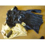 A California Highway Patrol uniform trousers and long sleeve shirt, also black leather pistol