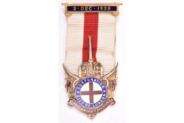 An interesting silver gilt and enamel medal, depicting the City of London arms, the centre inscribed