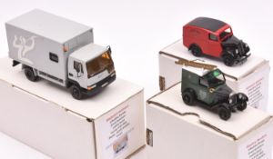 3 Roxley Models White Metal Commercial Vehicles. Leyland Daf workshop box van RX131, in BT grey