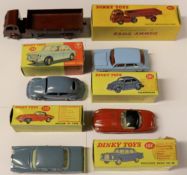 5 Dinky Toys. Jaguar 'E' Type. (120). In red with cream seats and black plastic roof. Morris 1100 (