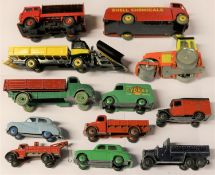 12 Dinky Toys. Guy Warrior with snow plough, AEC Monarch, Shell Chemicals, Leyland Lorry with