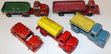 5 late 1940's/early 50's die-cast commercial vehicles by British manufacturers. 2x L.D.C.W. one a