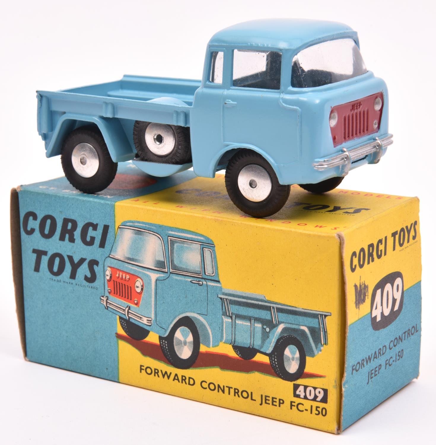 Corgi Toys Forward Control JEEP FC-150 (409). In light blue with smooth spun wheels and black tyres.