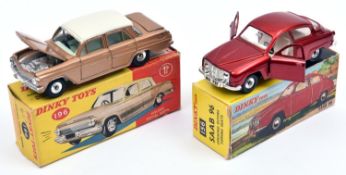 2 Dinky Toys. Holden Special Sedan (196) finished in metallic Copper with cream roof, light blue