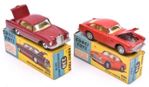 2 Corgi Toys. Aston Martin D.B.4 (218). In red with yellow interior, closed bonnet vent, smooth