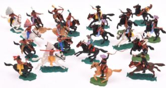 20 Timpo Cowboys and Indians. Including 10x mounted cowboys carrying various weaponry, mixed