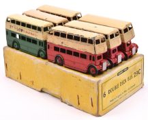 A Dinky Toys 6-vehicle Trade Box (29C). Containing 6 Double Deck Bus. 4 Leyland in red and cream,