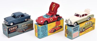 3 Corgi Toys. Ferrari Berlinetta 250 Le Mans (314). In red, RN4, with spoked wheels and black tyres.