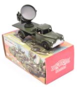 A Qualitoy Series Mobile Searchlight A.104. In satin olive green with large detachable searchlight