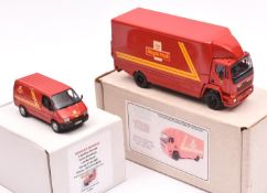 2 Roxley Models White Metal Commercial Vehicles. Leyland Daf 60 Box Van RX135, in Royal Mail red