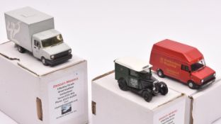 3 Roxley Models White Metal Commercial Vehicles. RX6 Sherpa 300 with box van body, in BT grey