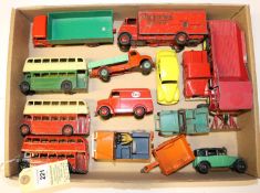 12 Dinky Toys. Guy Slumberland, Foden Dump Truck, Trojan Van ESSO, Land Rover & Trailer, Mersey