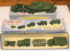 2 Dinky, A Supertoys Gift Set 698 Tank Transporter With Tank (698). Both in olive green. Boxed, with