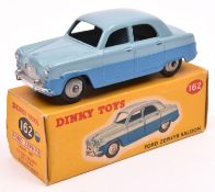 Dinky Toys Ford Zephyr (162), finished in two tone blue with grey wheels and black tyres. Boxed,