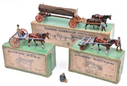 3x Britains Home farm series. 9F Horse Roller, comprising roller, horse and figure. 8F Horse rake