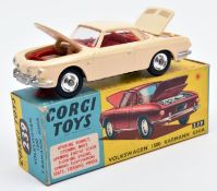 Corgi Toys Volkswagen 1500 Karmann Ghia (239). An example in cream with red interior, dished spun