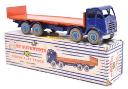 A Dinky Supertoys Foden Flat Truck with Tailboard (903). In violet blue with orange body and mid-