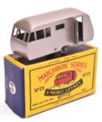 Matchbox Series No.23 Bluebird Dauphine Caravan. In mauve with mauve base and grey plastic wheels.