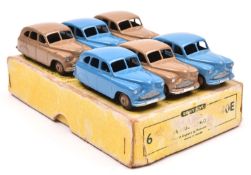 A Dinky Toys 6-Vehicle Trade Box (40E). Containing 6 Standard Vanguard Saloons. 3 in blue with
