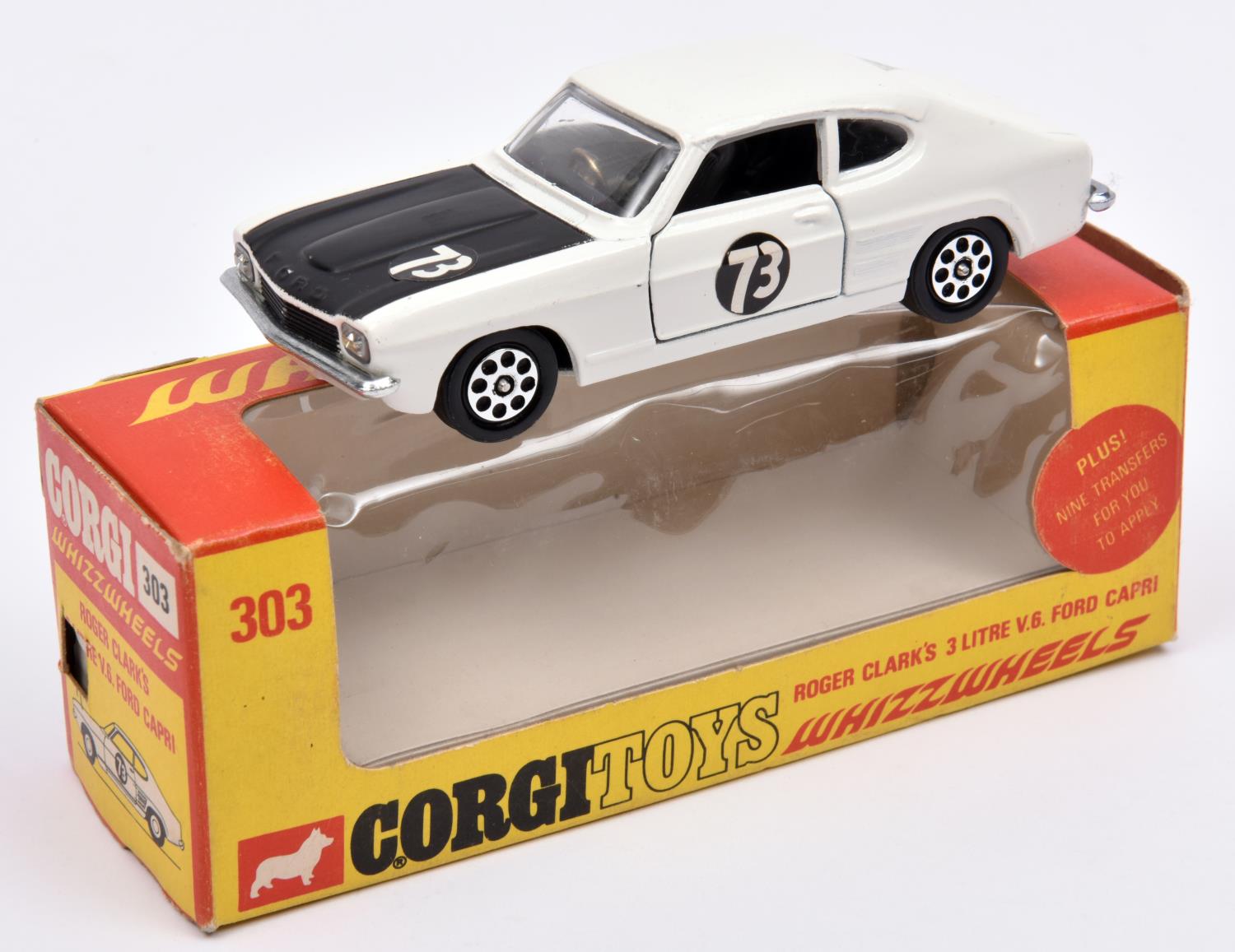 Corgi Whizzwheels Roger Clark's 3 Litre V6 Ford Capri (303). In white with black bonnet and