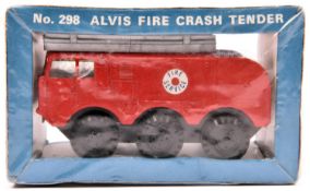 Budgie Alvis Fire Crash Tender (298). In red with 'Fire Service' logo, silver ladders and black