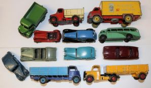 12 Dinky Toys. Including; Big Bedford Heinz van. Bedford articulated lorry, Guy wagon. Bedford end