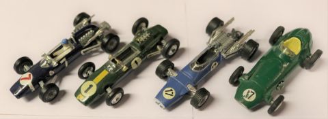 3 Corgi Racing Cars. B.R.M. Formula 1. In British Racing Green, RN 17. Lotus-Climax F1. In British