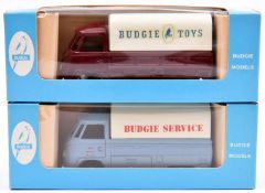 2 Budgie Volkswagen Pick-Ups. One in light blue with white tilt 'Budgie Service'. Also one in maroon