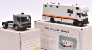 2 White Metal Commercial Vehicles. A Fire Brigade Models Renault/Dodge Metropolitan Police Horse